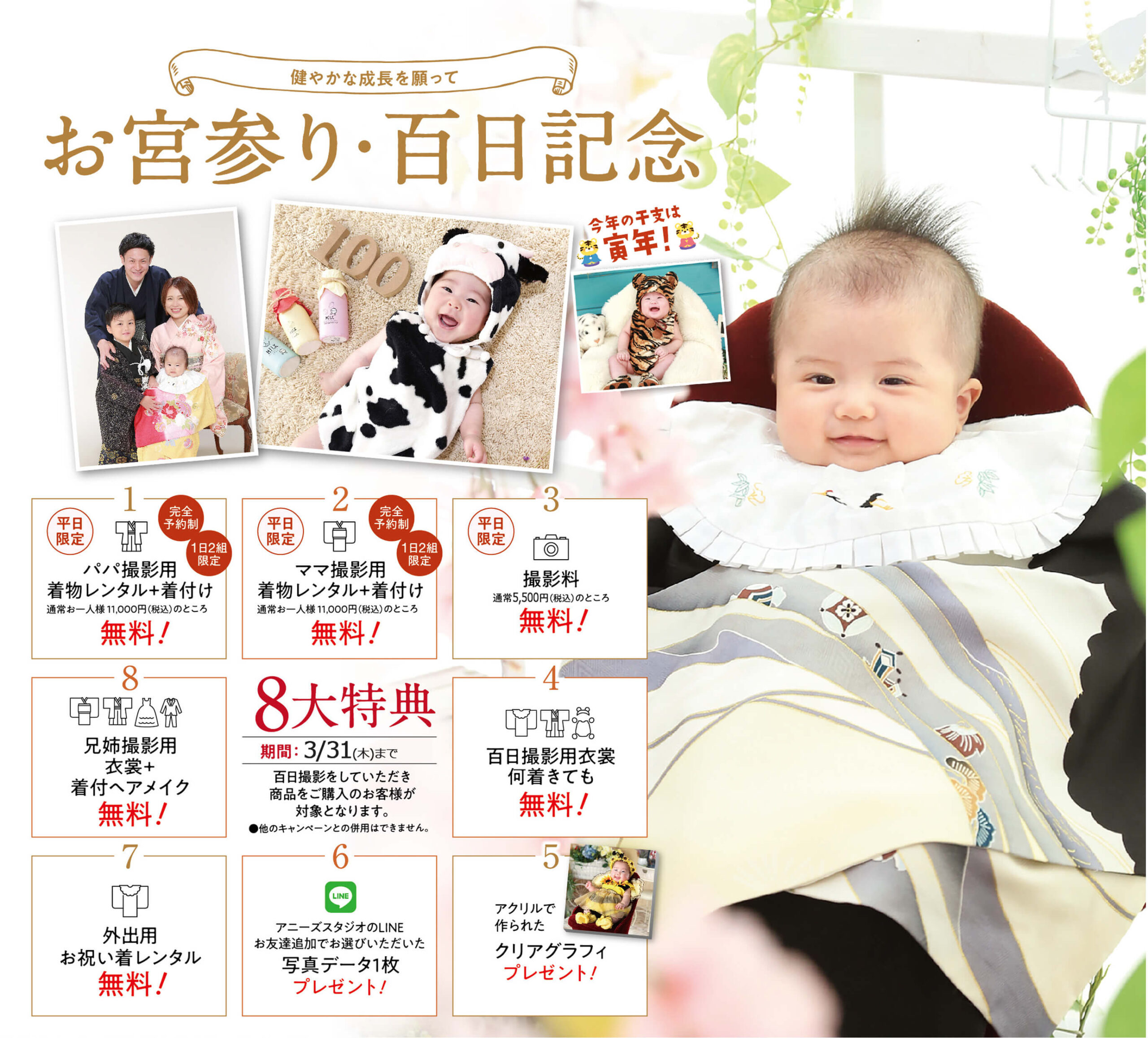 百日撮影8大特典キャンペーン 総合フォトスタジオ アニーズスタジオ