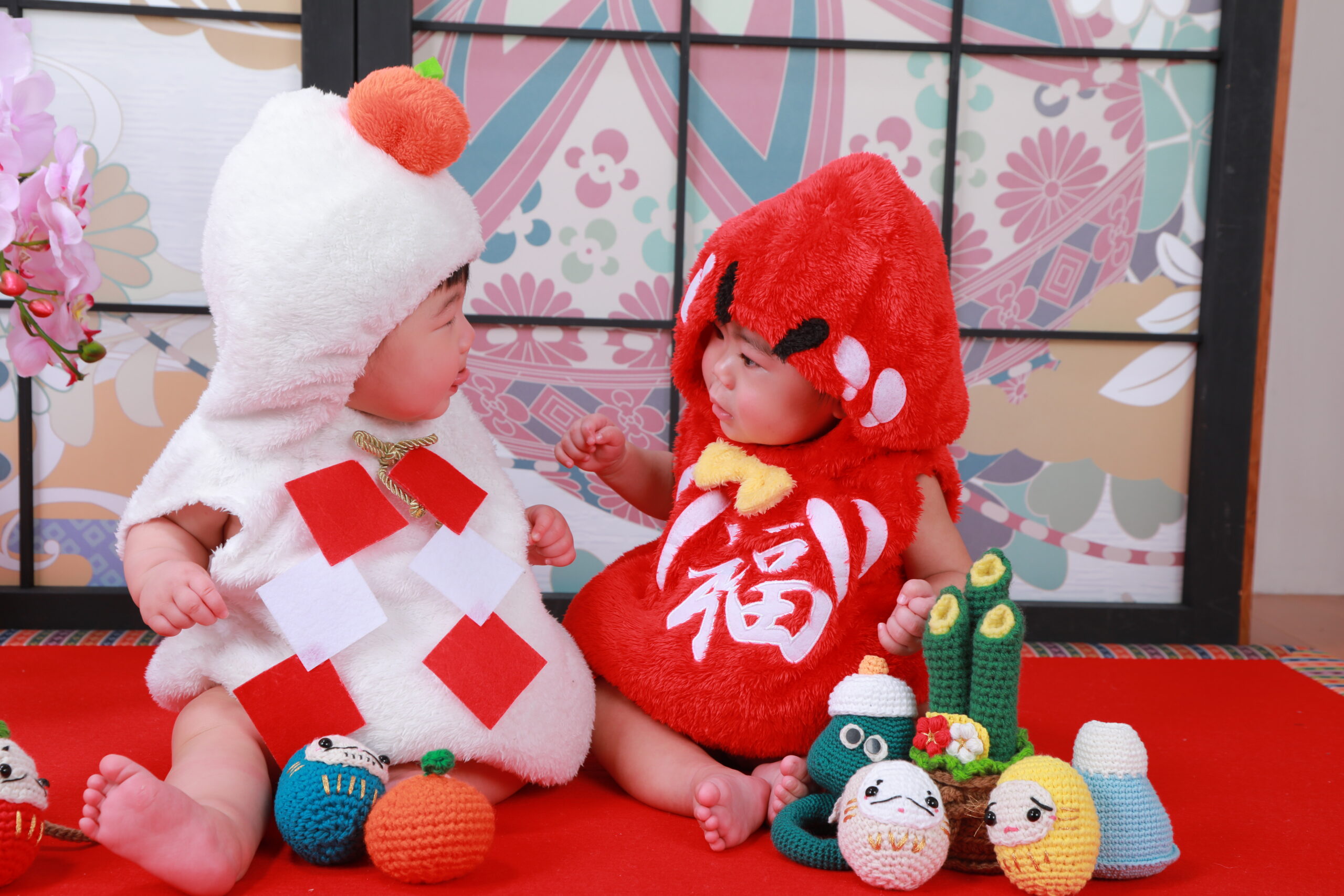 ワンコイン　イベント　だるま　鏡餅　お正月　スタジオ撮影　赤ちゃん　1歳　アニーズスタジオ長岡館　