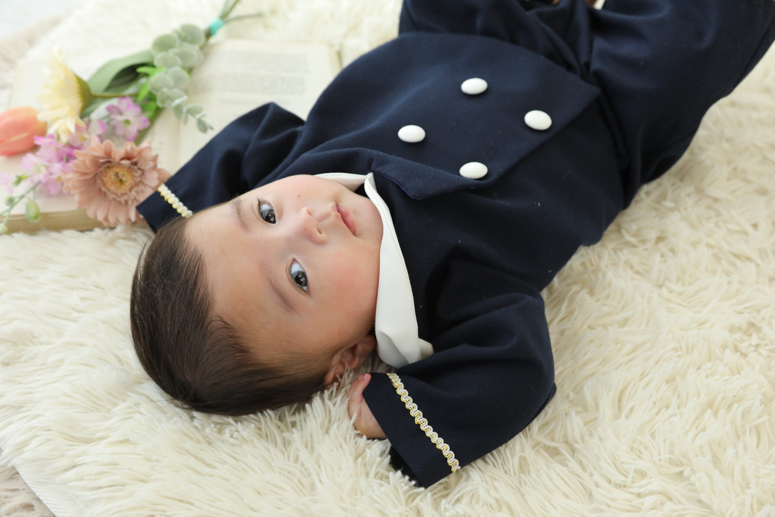 百日　お花　赤ちゃん　写真館　フォトスタジオ　アニーズスタジオ　上越