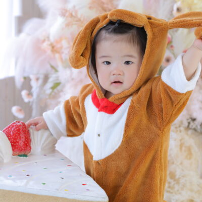フォトスタジオ　上越　アニーズスタジオ　写真館　１歳お誕生日　お誕生日　きぐるみ　ケーキ