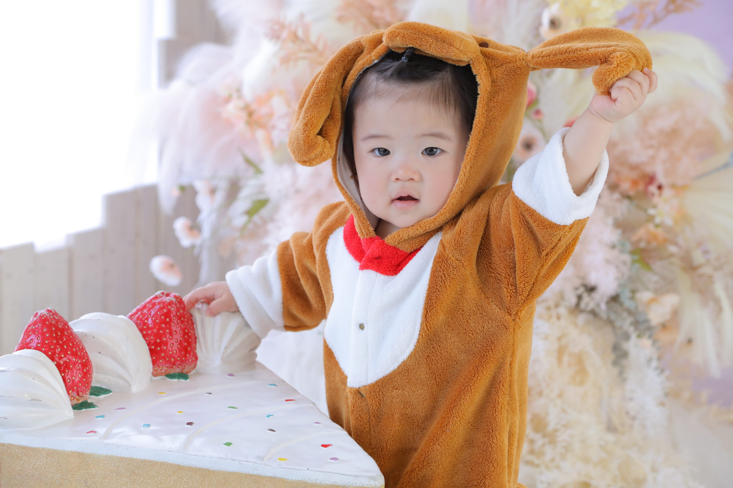 フォトスタジオ　上越　アニーズスタジオ　写真館　１歳お誕生日　お誕生日　きぐるみ　ケーキ