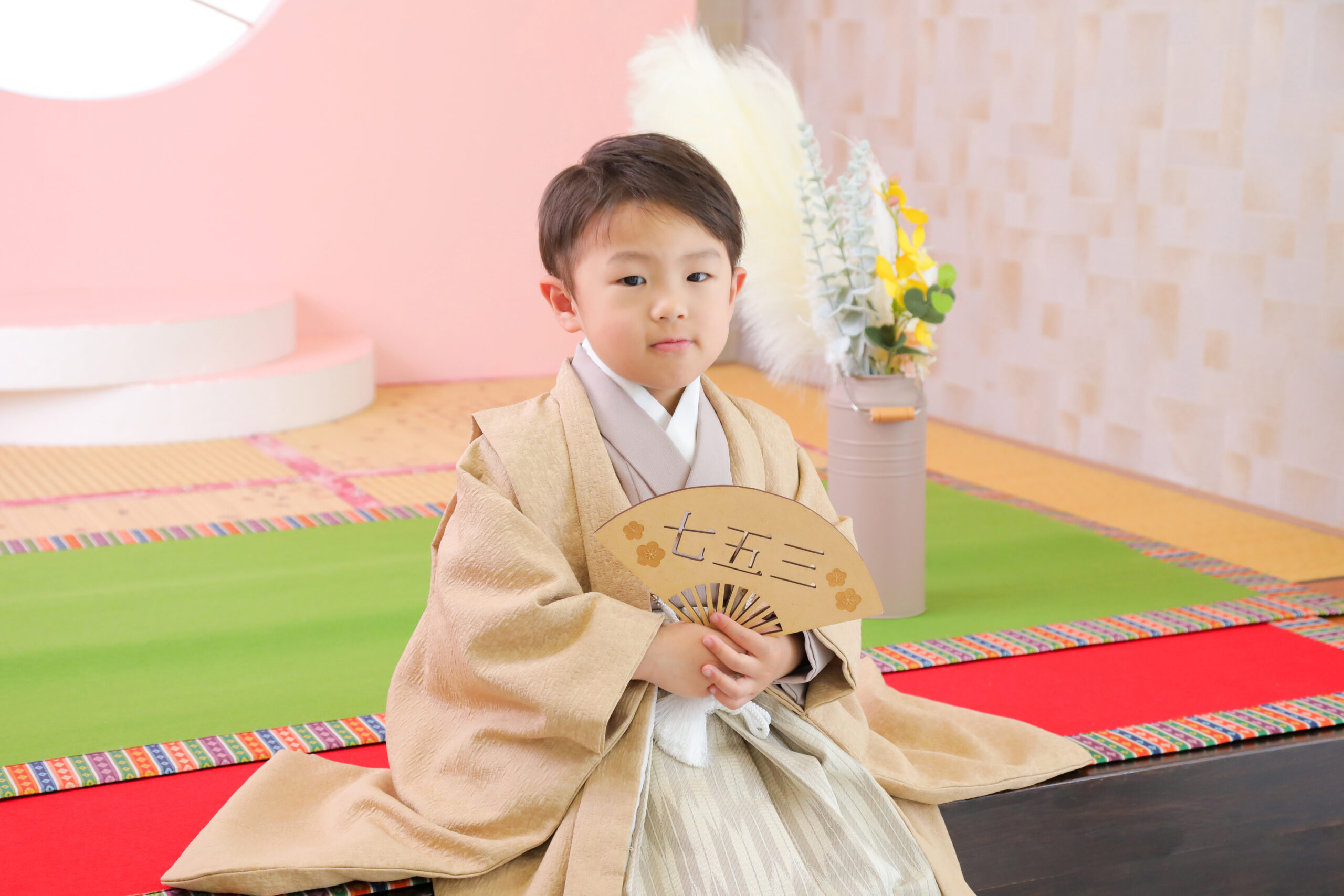 和装　着物　男の子　七五三　扇子　写真館　フォトスタジオ　アニーズスタジオ　上越