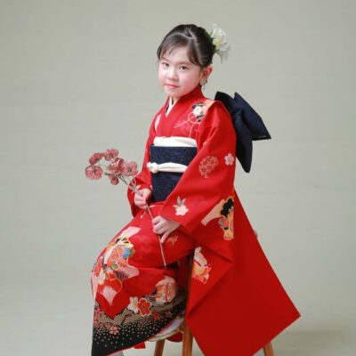 アニーズスタジオ　写真館　スタジオ写真館　フォトスタジオ　七五三　753　7歳女の子　着物　帯　古典着物