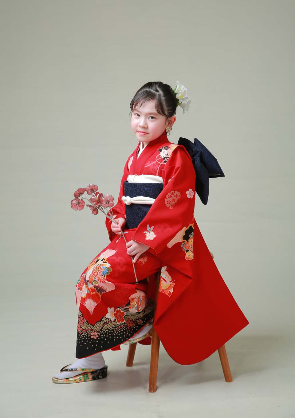 アニーズスタジオ　写真館　スタジオ写真館　フォトスタジオ　七五三　753　7歳女の子　着物　帯　古典着物
