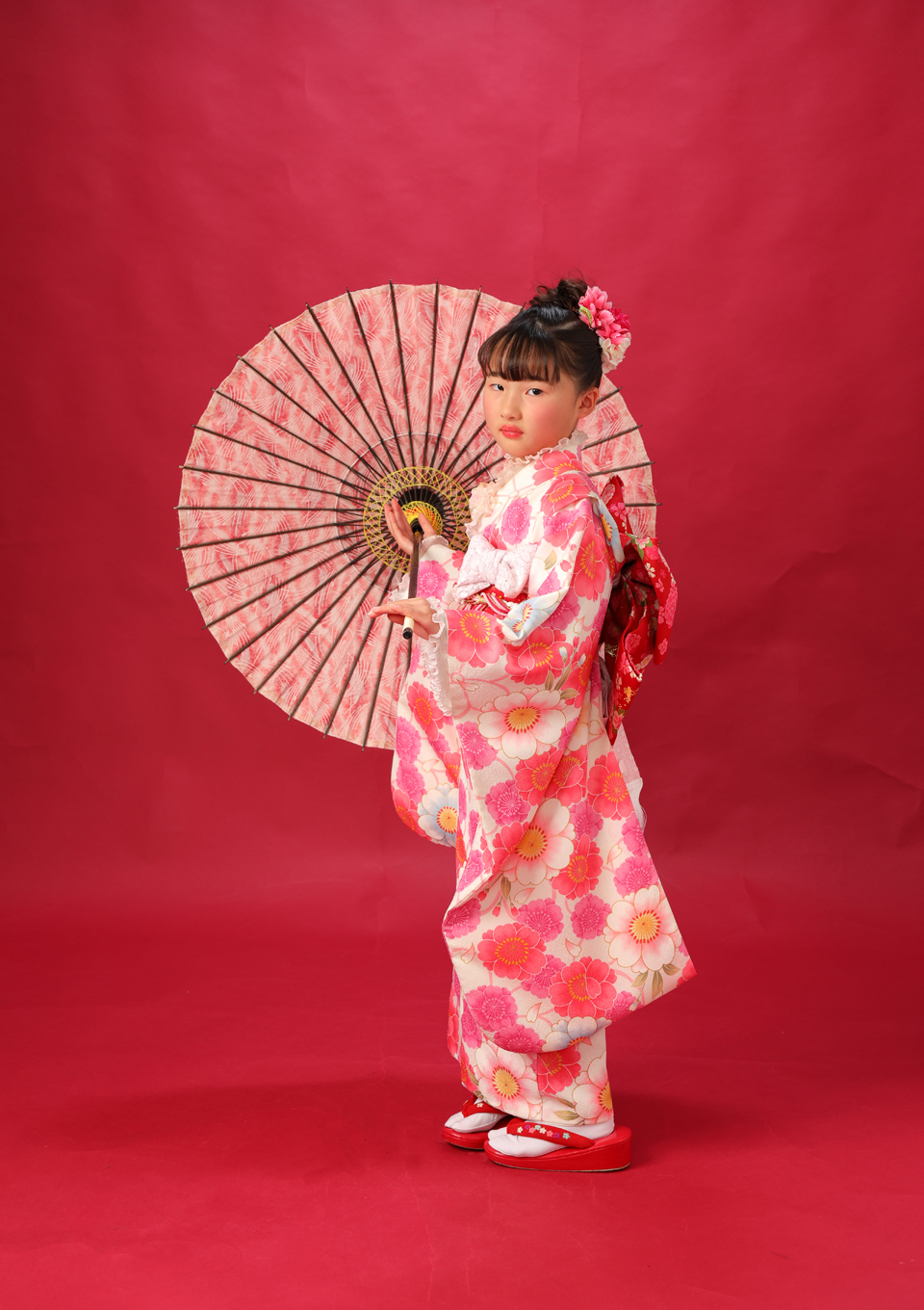 七五三　753　着物　和傘